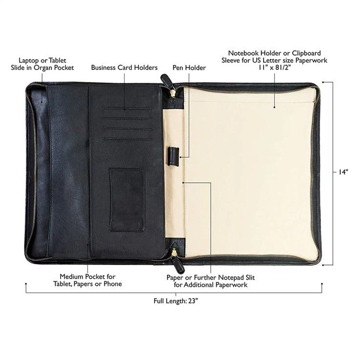 Customized Zipper PU Leather Portfolio